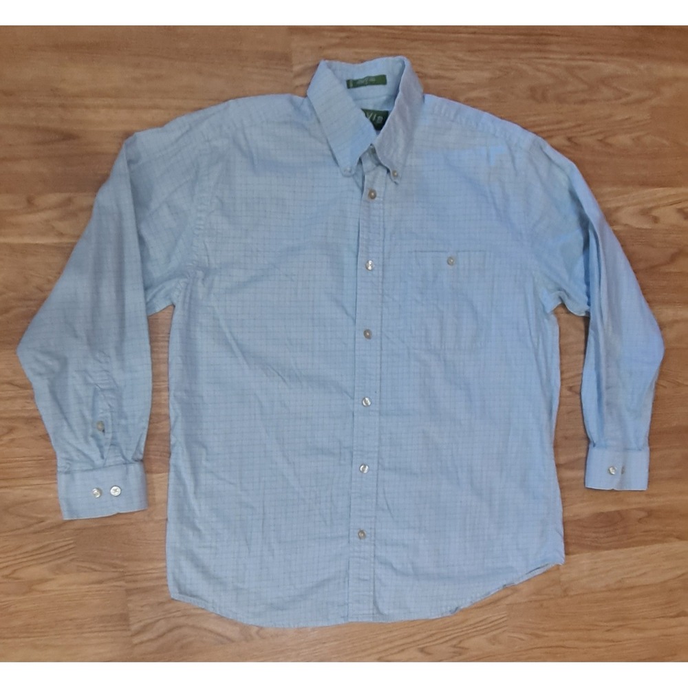Orvis Shirt Mens Large Blue Green Check Grid Pattern Long Sleeve 100% Cotton